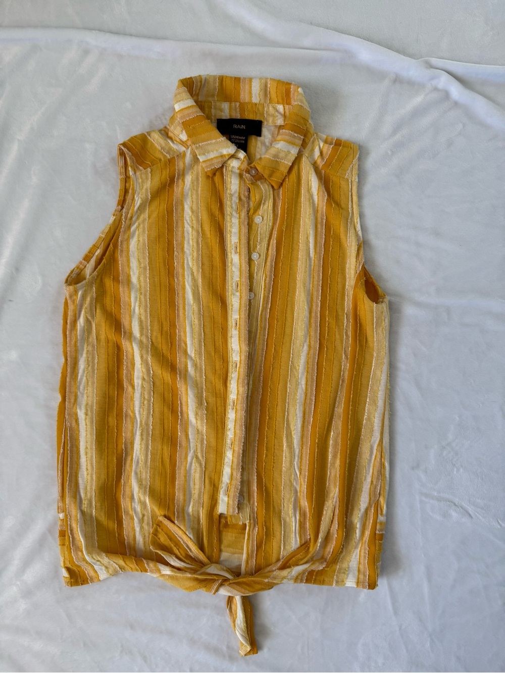 Yellow Striped Tie Front Sleeveless Blouse Boho Sz S